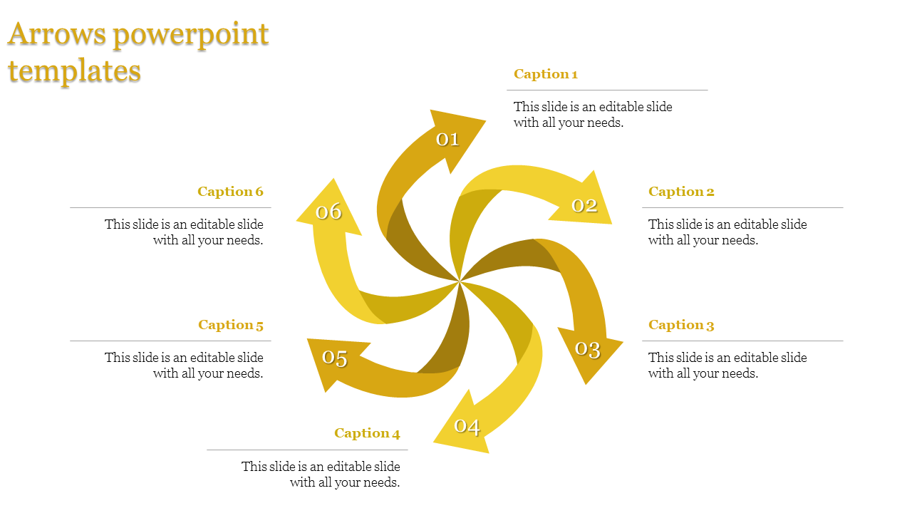 Inventive Arrows PowerPoint Templates with Six Nodes